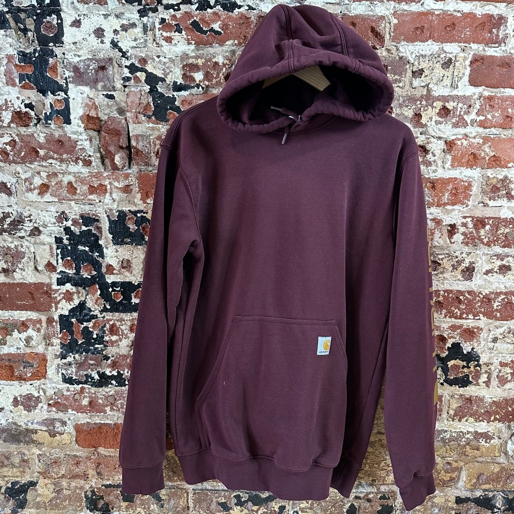 Carhartt K288 PRT Midweight Hoodie Port Purple Sleeve Logo Mens Small